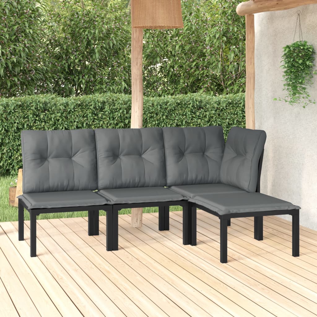 4-tlg. Garten-Lounge-Set Schwarz und Grau Poly Rattan