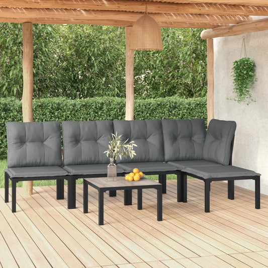 6-tlg. Garten-Lounge-Set Schwarz und Grau Poly Rattan