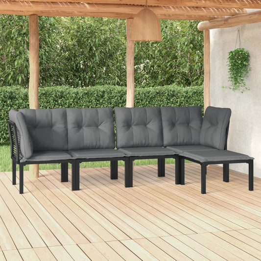 5-tlg. Garten-Lounge-Set Schwarz und Grau Poly Rattan