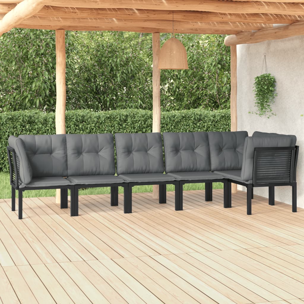 6-tlg. Garten-Lounge-Set Schwarz und Grau Poly Rattan