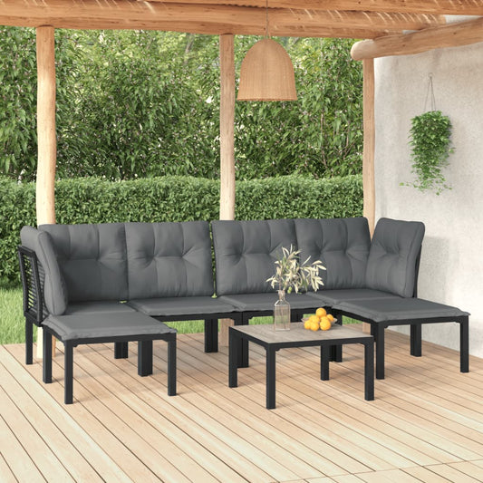 7-tlg. Garten-Lounge-Set Schwarz und Grau Poly Rattan