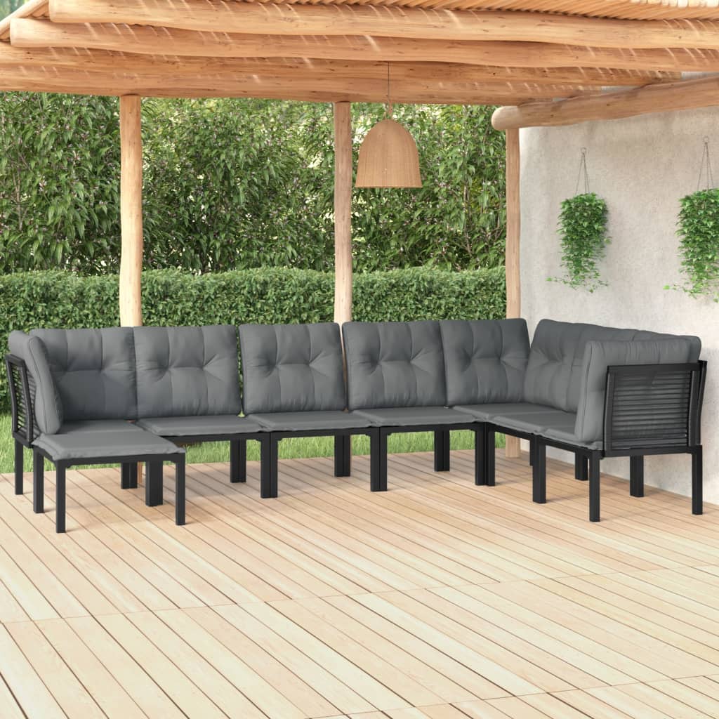 8-tlg. Garten-Lounge-Set Schwarz und Grau Poly Rattan