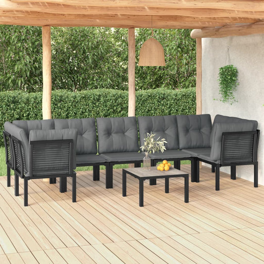 8-tlg. Garten-Lounge-Set Schwarz und Grau Poly Rattan