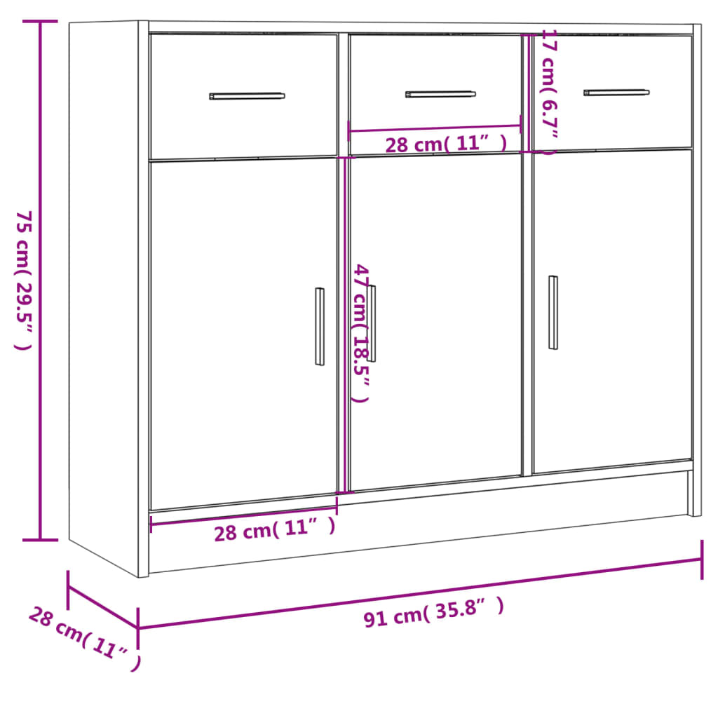 Sideboard Hochglanz-Weiß 91x28x75 cm Holzwerkstoff