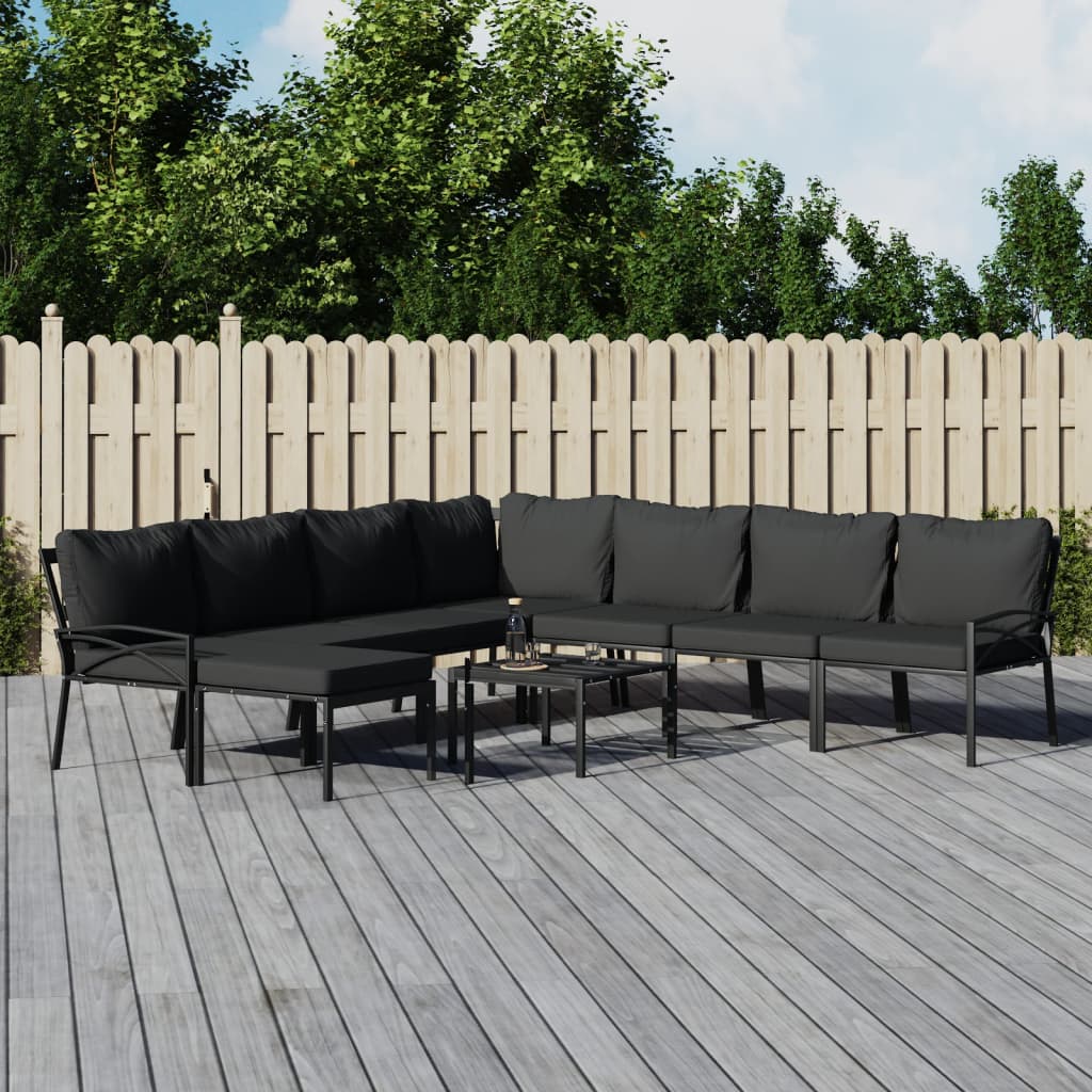 9-tlg. Garten-Lounge-Set mit Grauen Kissen Stahl