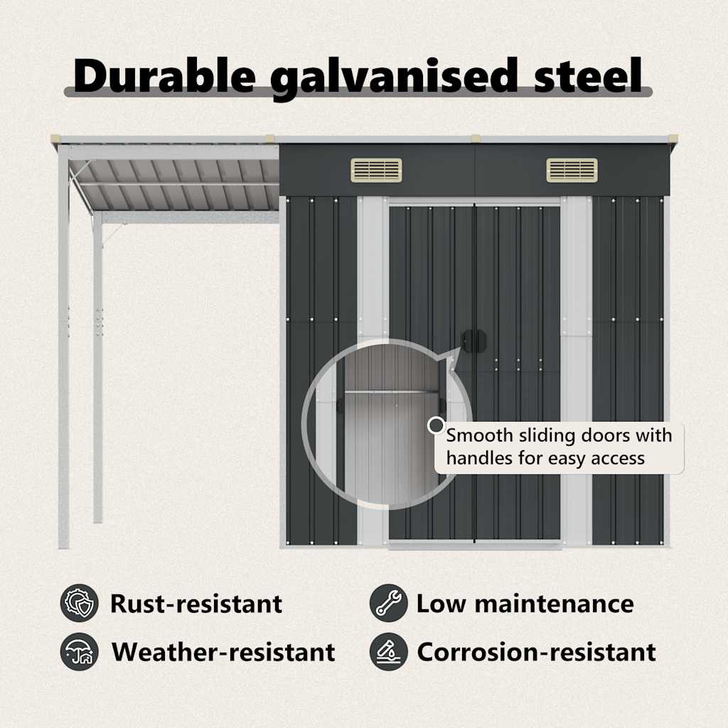 Gartenhaus mit Schleppdach Anthrazit 277x107x181 cm Stahl