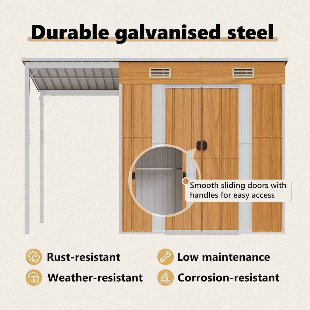Gartenhaus mit Schleppdach Hellbraun 277x107x181 cm Stahl