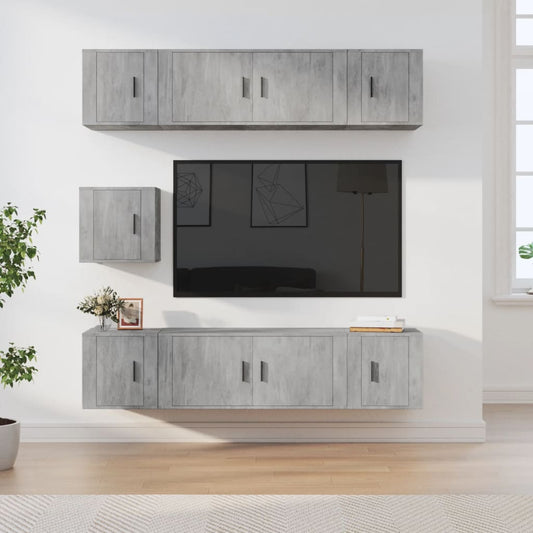 7-tlg. TV-Schrank-Set Betongrau Holzwerkstoff