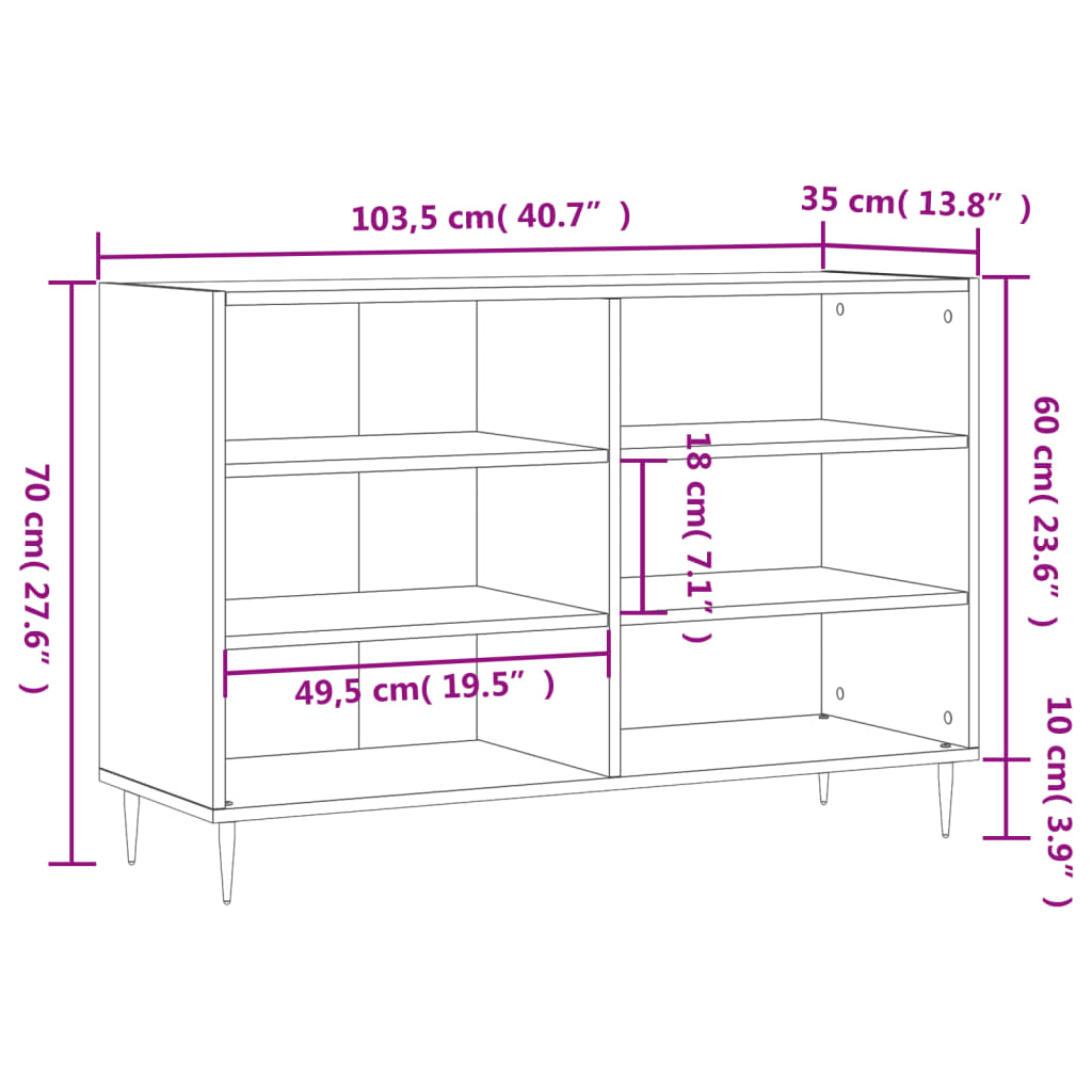 Sideboard Betongrau 103,5x35x70 cm Holzwerkstoff