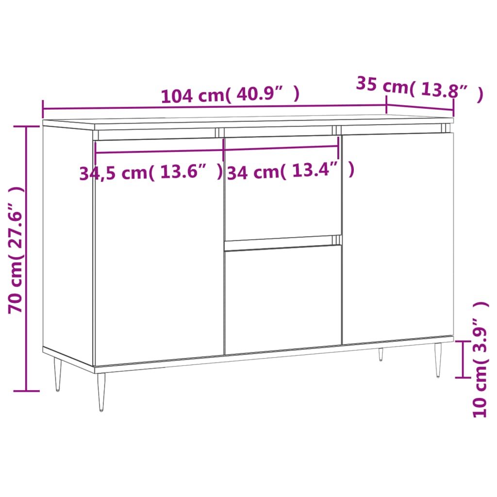 Sideboard Sonoma-Eiche 104x35x70 cm Holzwerkstoff