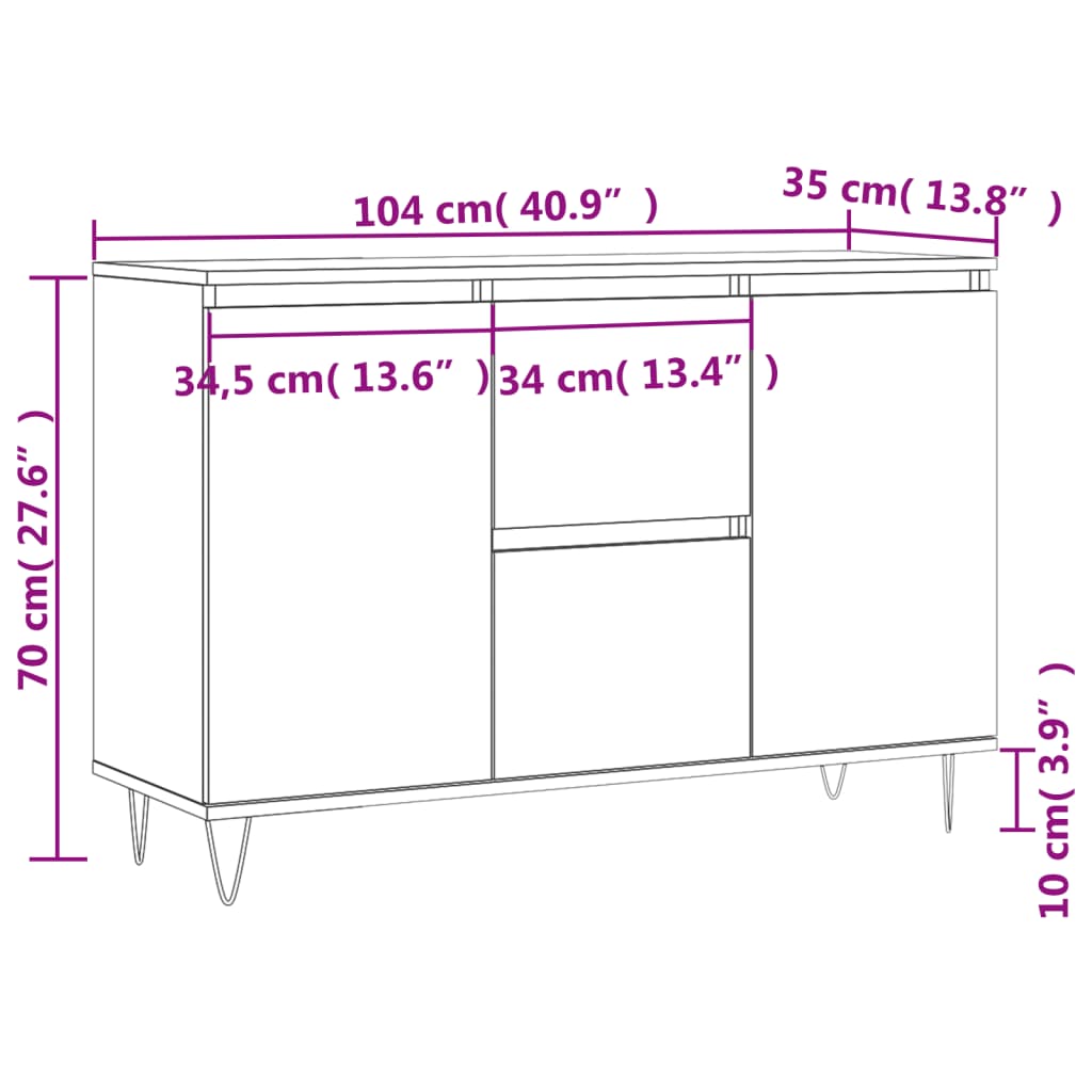 Sideboard Weiß 104x35x70 cm Holzwerkstoff