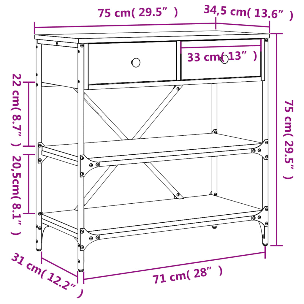 Konsolentisch Grau Sonoma 75x34,5x75 cm Holzwerkstoff