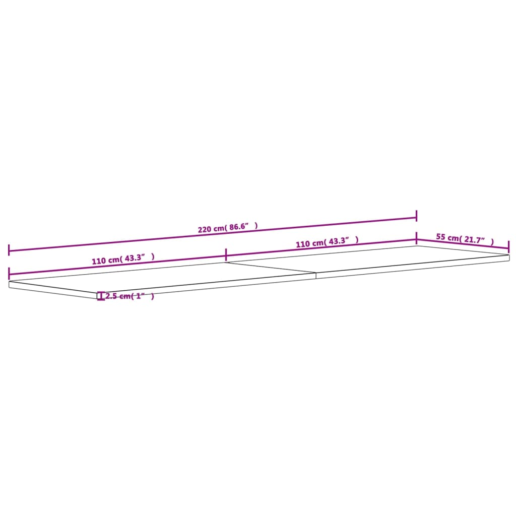 Schreibtischplatte 220x55x2,5 cm Massivholz Buche