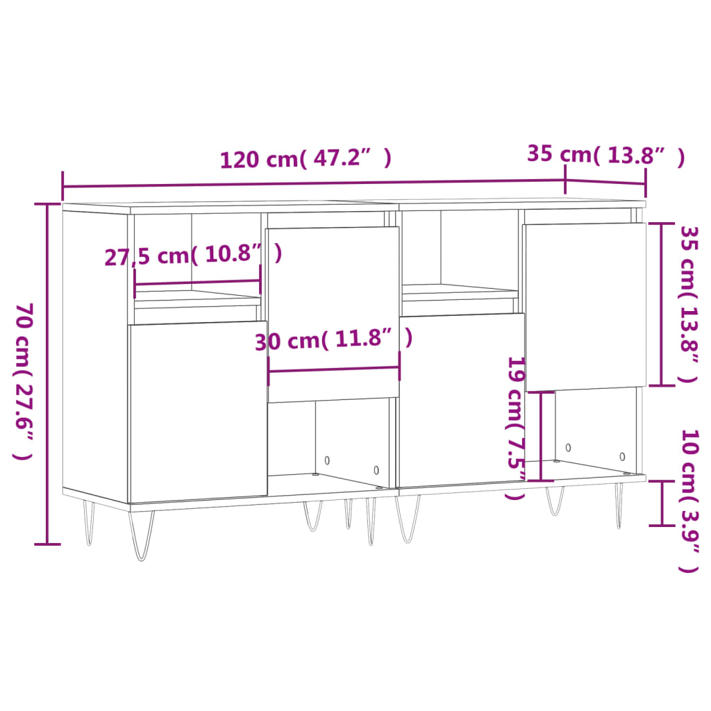 Sideboards 2 Stk. Schwarz Holzwerkstoff