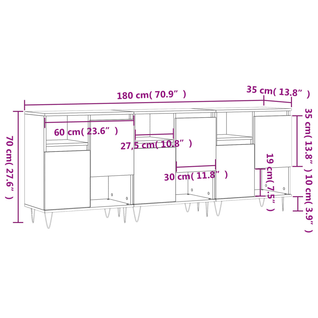 Sideboards 3 Stk. Betongrau Holzwerkstoff