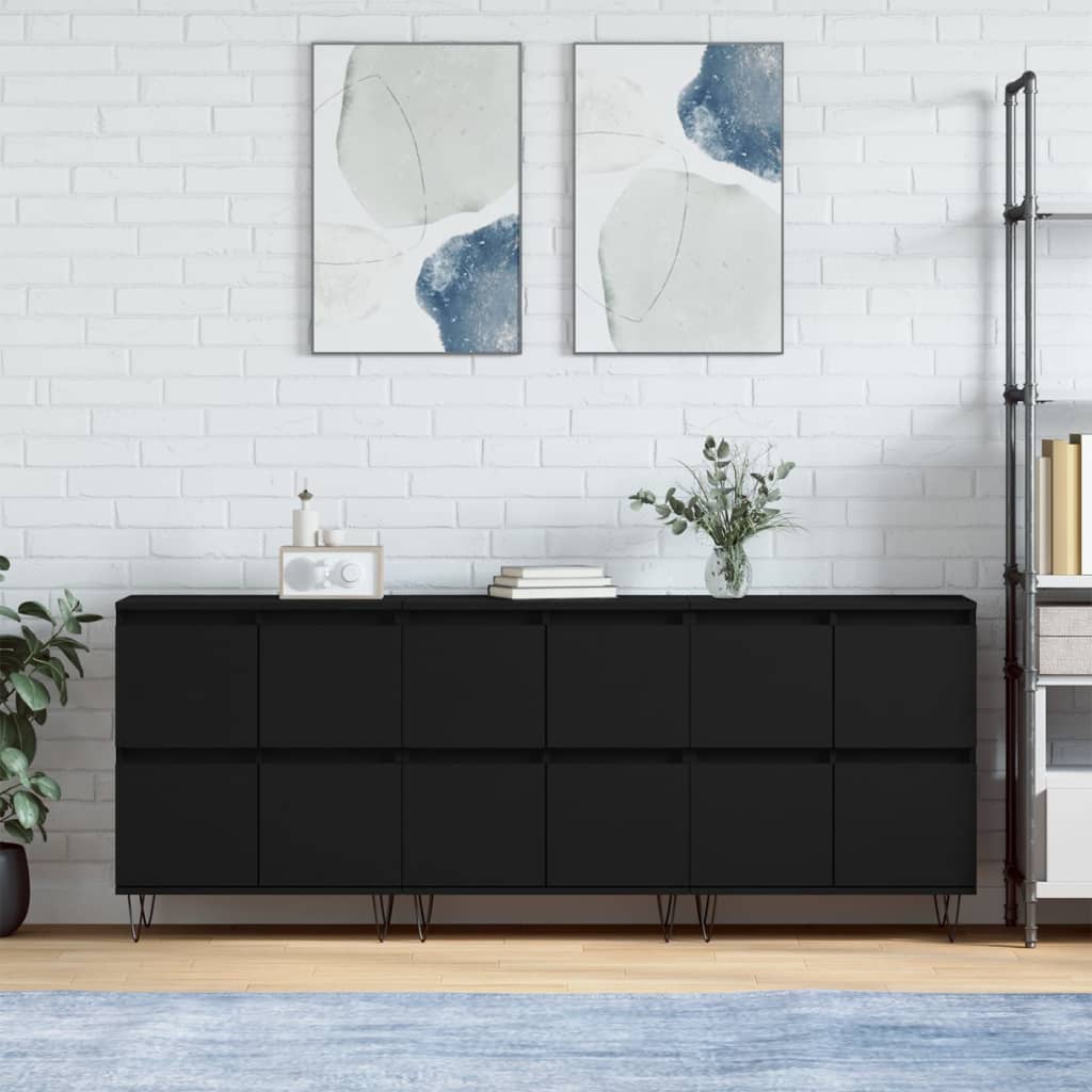 Sideboards 3 Stk. Schwarz Holzwerkstoff