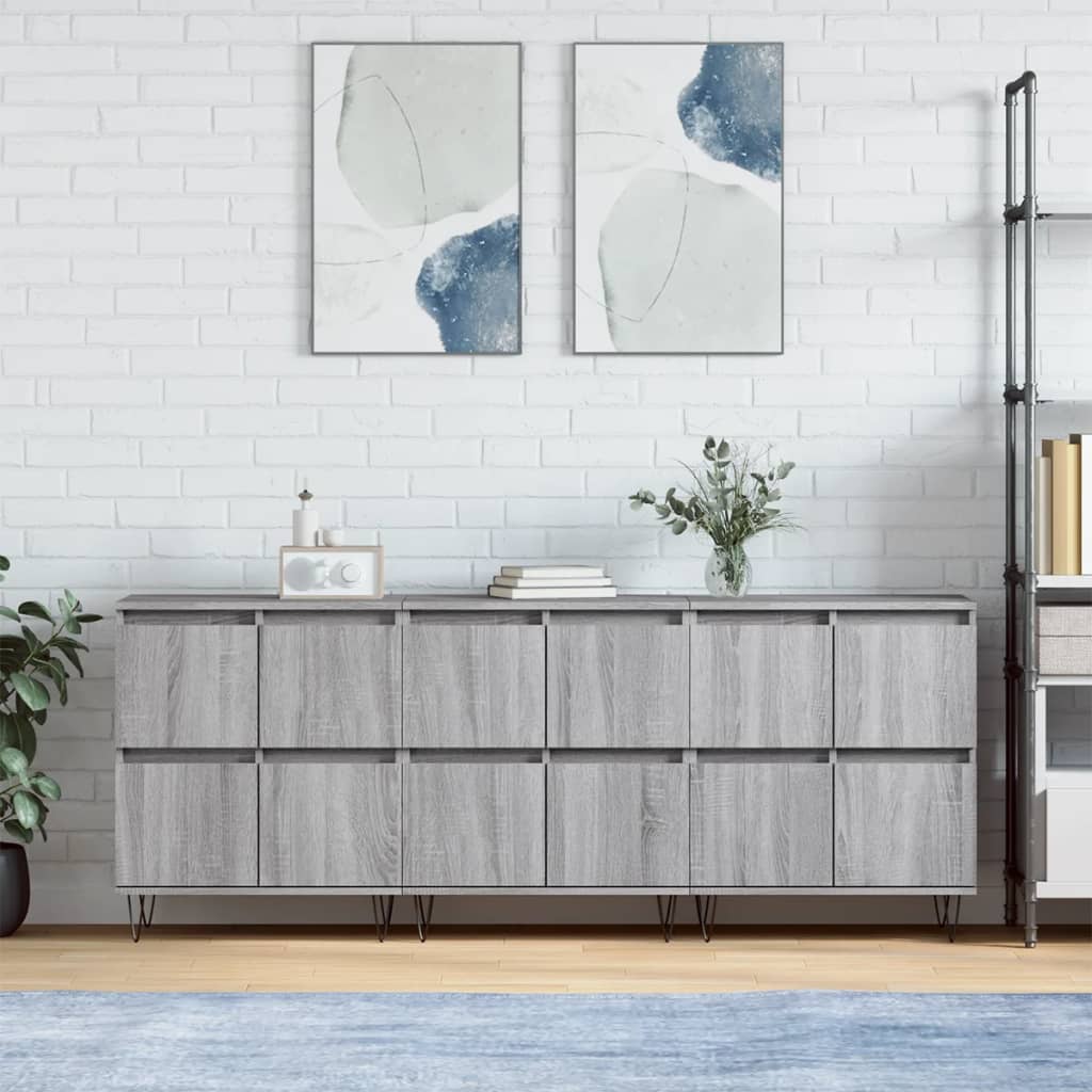 Sideboards 3 Stk. Grau Sonoma Holzwerkstoff