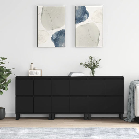 Sideboards 3 Stk. Schwarz Holzwerkstoff