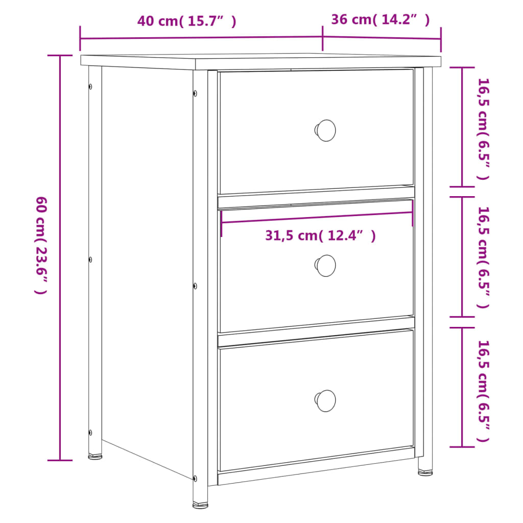 Nachttisch Grau Sonoma 40x36x60 cm Holzwerkstoff