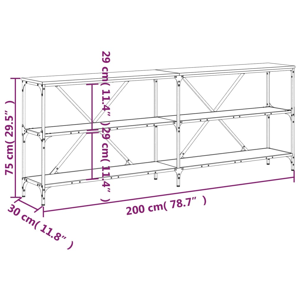 Konsolentisch Sonoma-Eiche 200x30x75 cm Holzwerkstoff und Eisen