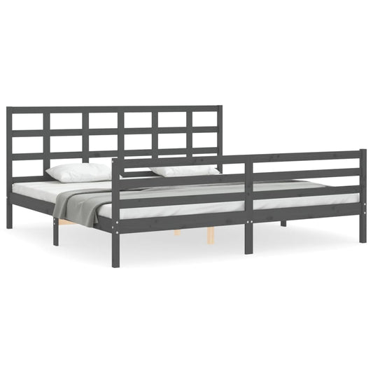 Massivholzbett mit Kopfteil Grau 200x200 cm