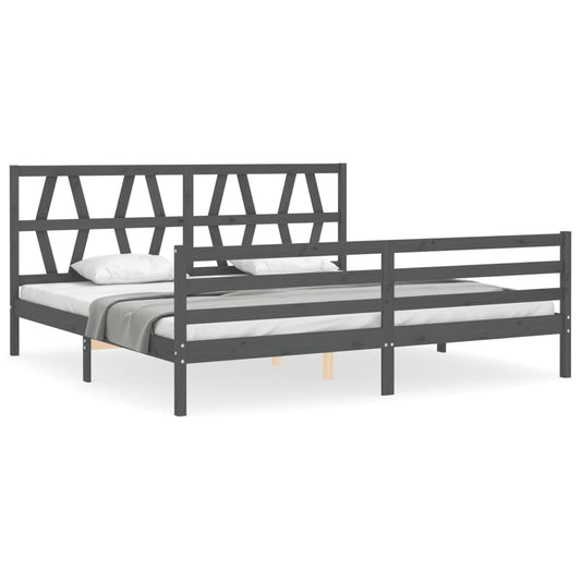 Massivholzbett mit Kopfteil Grau 200x200 cm