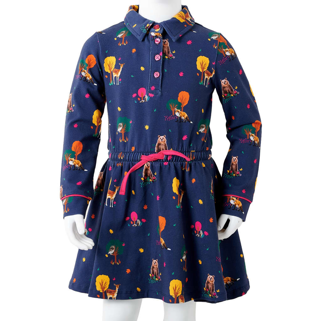 Kinderkleid mit Langen Ärmeln und Kordelzug Marineblau 92