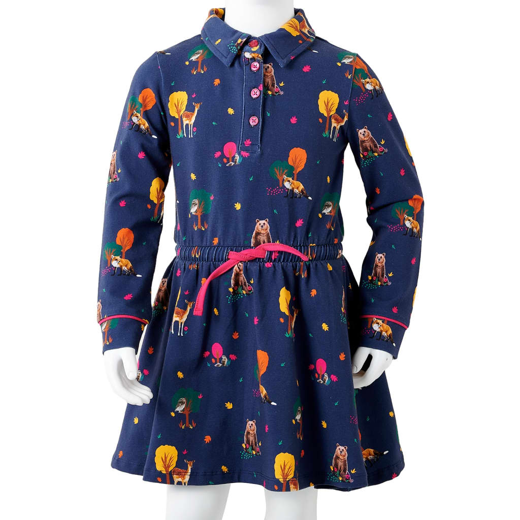 Kinderkleid mit Langen Ärmeln und Kordelzug Marineblau 116