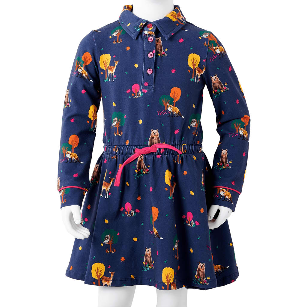 Kinderkleid mit Langen Ärmeln und Kordelzug Marineblau 128