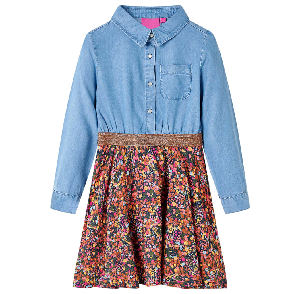 Kinderkleid mit Langen Ärmeln Marineblau und Jeansblau 92