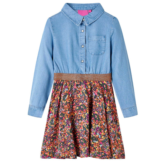 Kinderkleid mit Langen Ärmeln Marineblau und Jeansblau 92