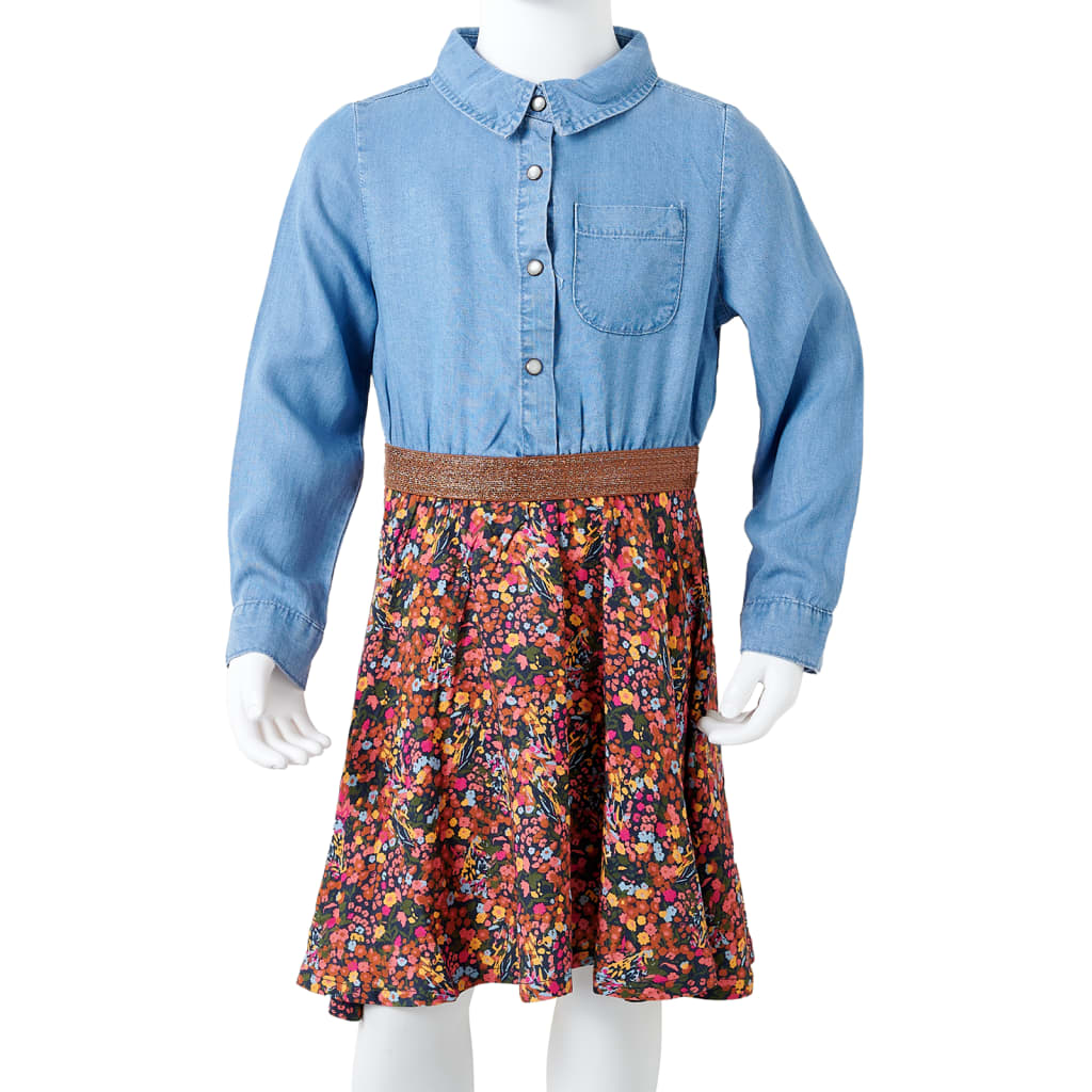 Kinderkleid mit Langen Ärmeln Marineblau und Jeansblau 104