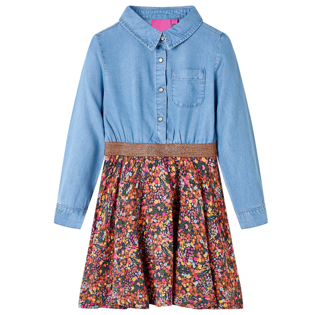 Kinderkleid mit Langen Ärmeln Marineblau und Jeansblau 116