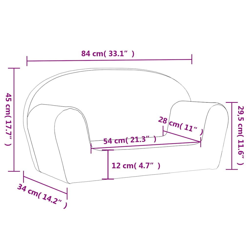 Kindersofa 2-Sitzer Creme Weicher Plüsch