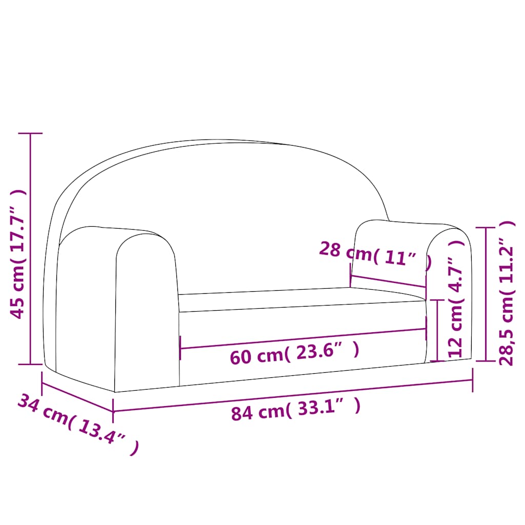 Kindersofa 2-Sitzer Creme Weicher Plüsch