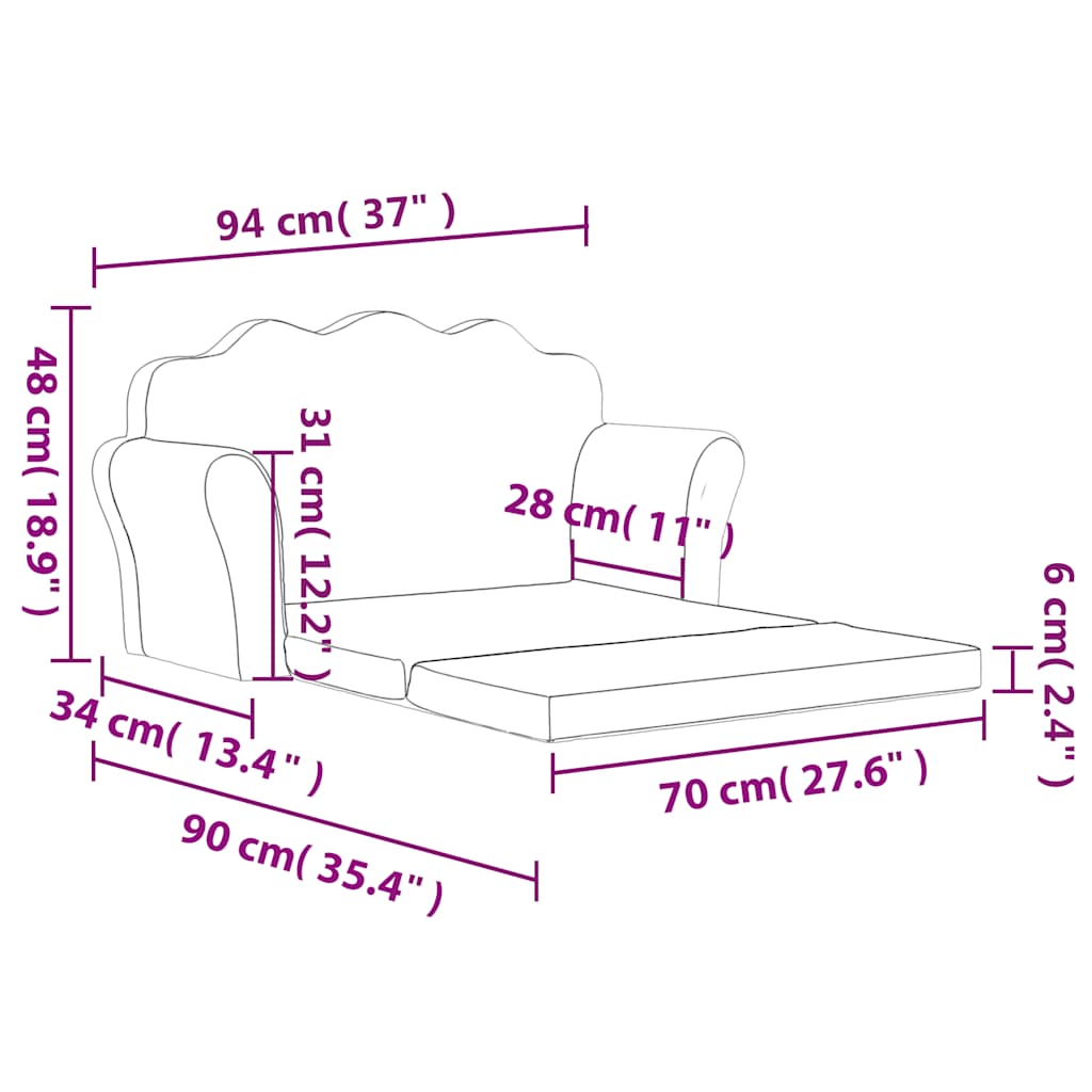 Kinder-Schlafsofa 2-Sitzer Creme Weicher Plüsch