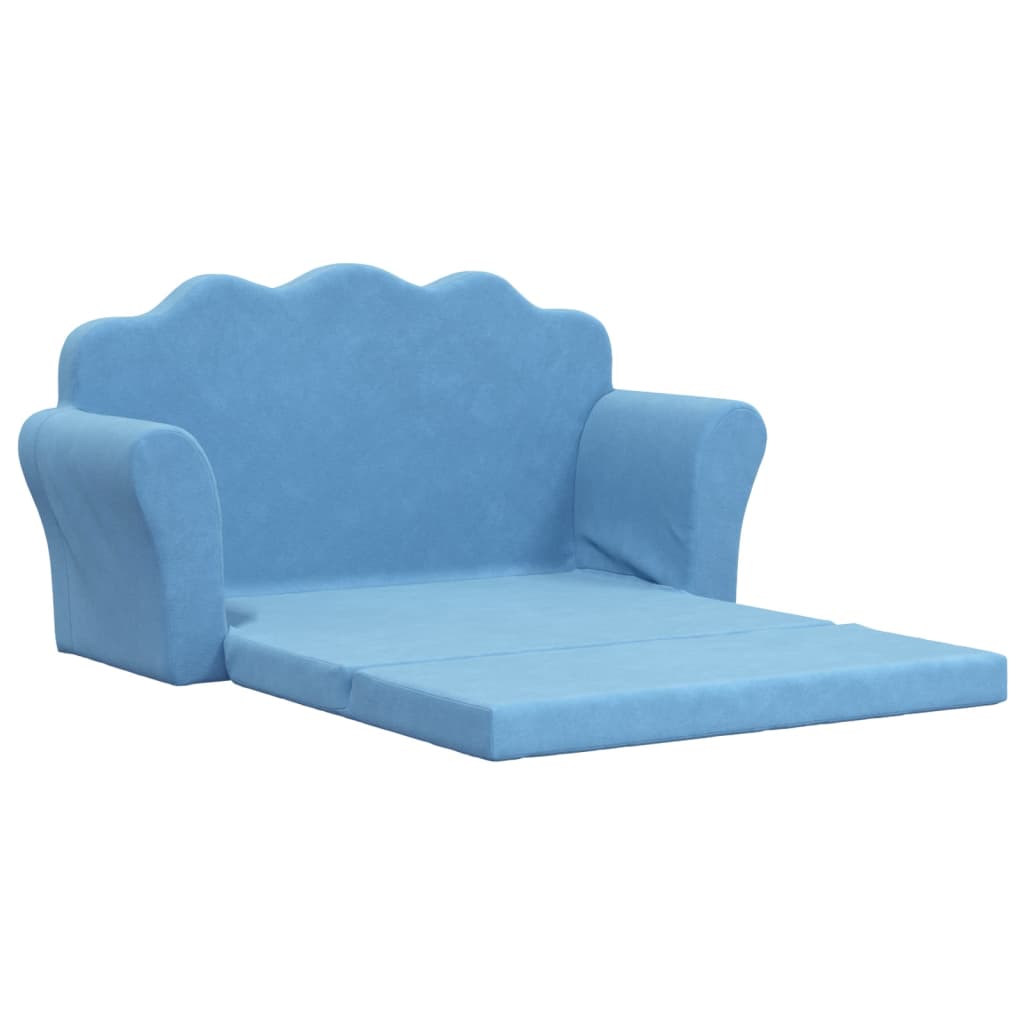 Kinder-Schlafsofa 2-Sitzer Blau Weicher Plüsch