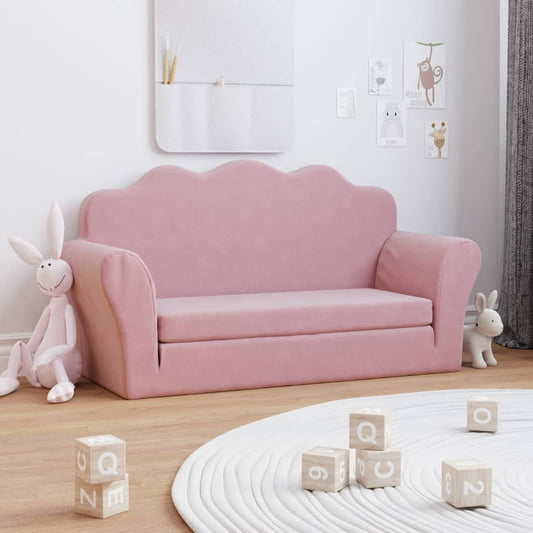 Kinder-Schlafsofa 2-Sitzer Rosa Weicher Plüsch