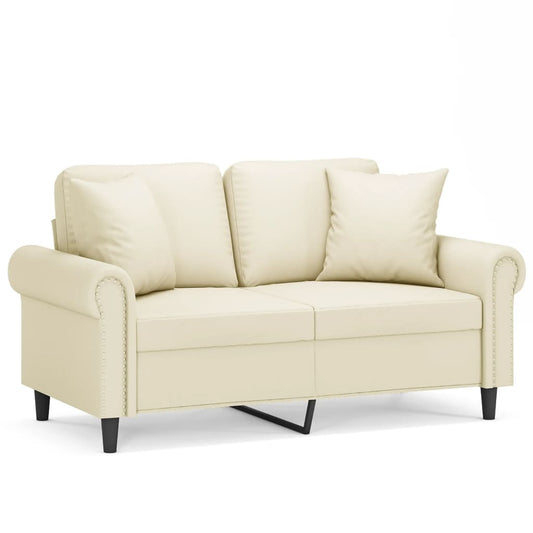 2-Sitzer-Sofa mit Zierkissen Creme 120 cm Kunstleder