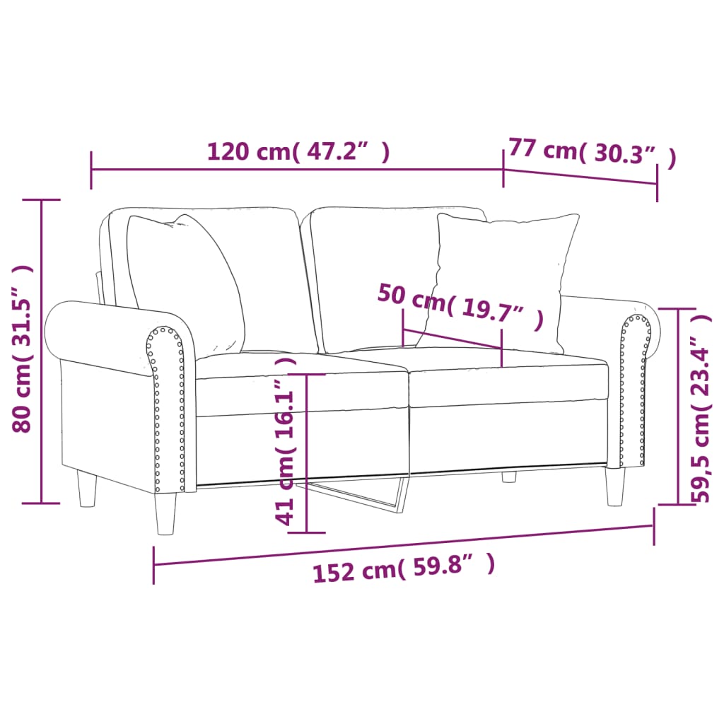 2-Sitzer-Sofa mit Zierkissen Creme 120 cm Kunstleder