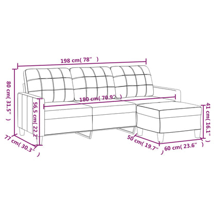 3-Sitzer-Sofa mit Hocker Cappuccino-Braun 180 cm Kunstleder