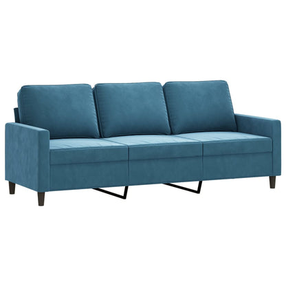 3-Sitzer-Sofa mit Hocker Blau 180 cm Samt