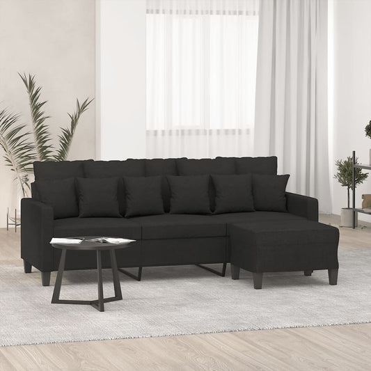 3-Sitzer-Sofa mit Hocker Schwarz 180 cm Stoff