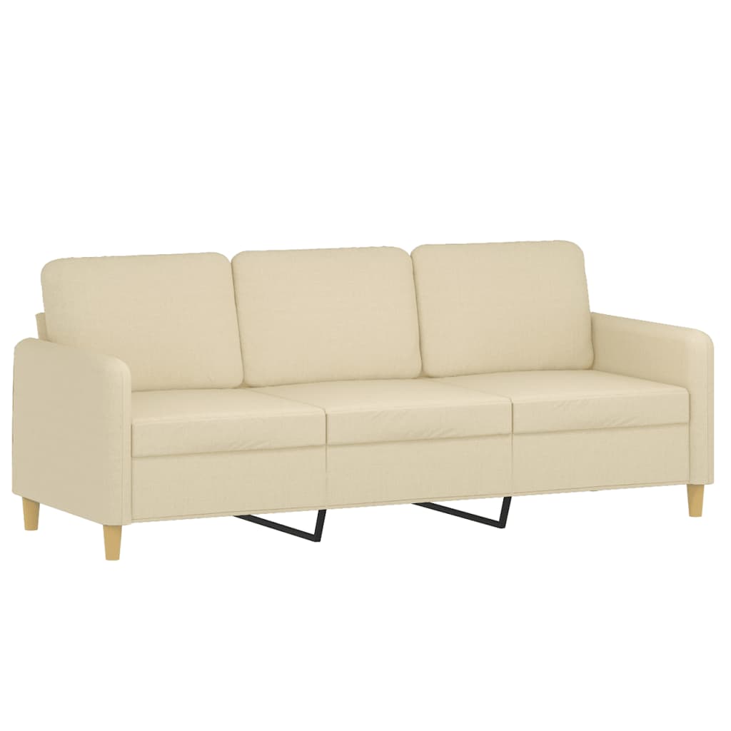 3-Sitzer-Sofa mit Hocker Creme 180 cm Stoff