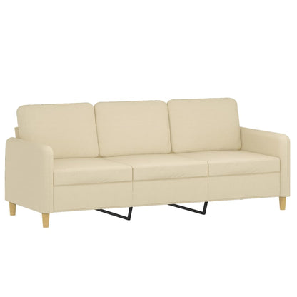 3-Sitzer-Sofa mit Hocker Creme 180 cm Stoff