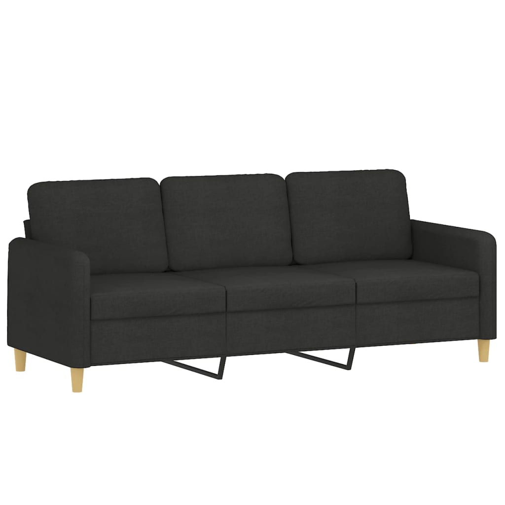 3-Sitzer-Sofa mit Hocker Schwarz 180 cm Stoff