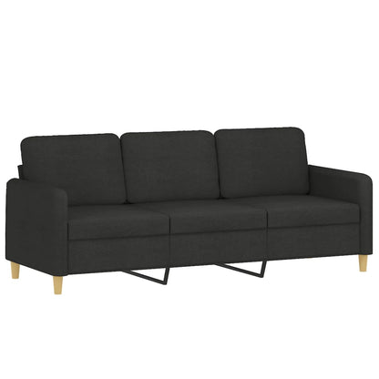 3-Sitzer-Sofa mit Hocker Schwarz 180 cm Stoff
