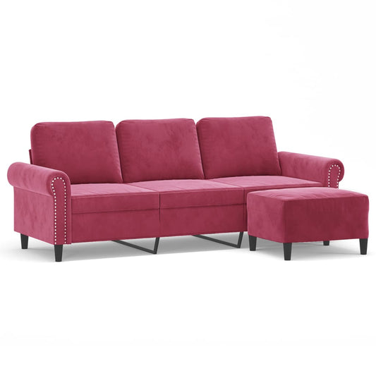 3-Sitzer-Sofa mit Hocker Weinrot 180 cm Samt