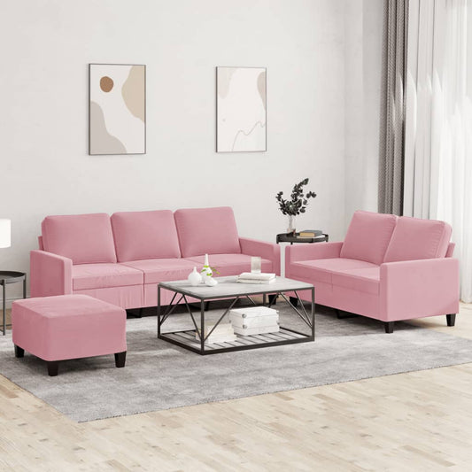 3-tlg. Sofagarnitur mit Kissen Rosa Samt