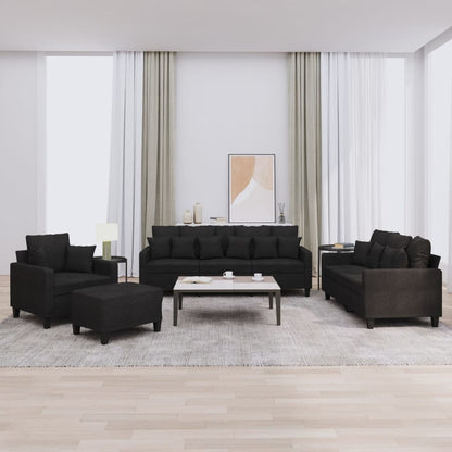 4-tlg. Sofagarnitur mit Kissen Schwarz Stoff
